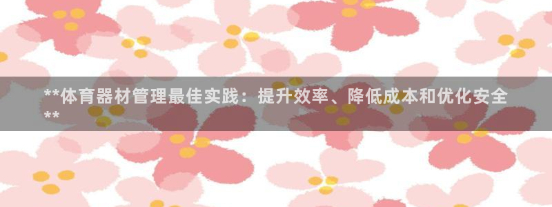 富联娱乐戚少风：**体育器材管理最佳实践：提升效率、